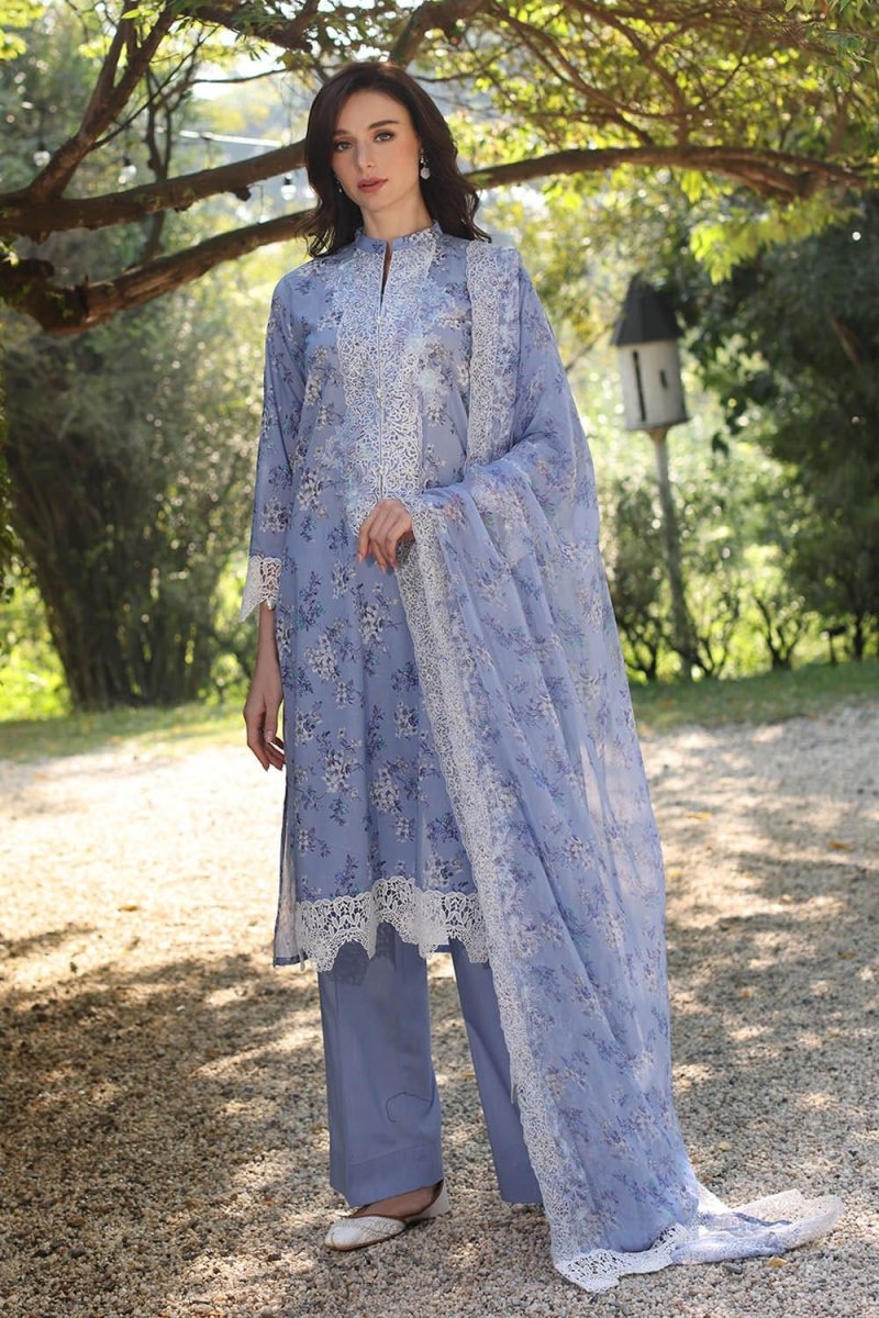 Gul Ahmed 3 Piece Unstitched Embroidered Printed Lawn Suit with Embroidered Printed Chiffon Dupatta PR-52009
