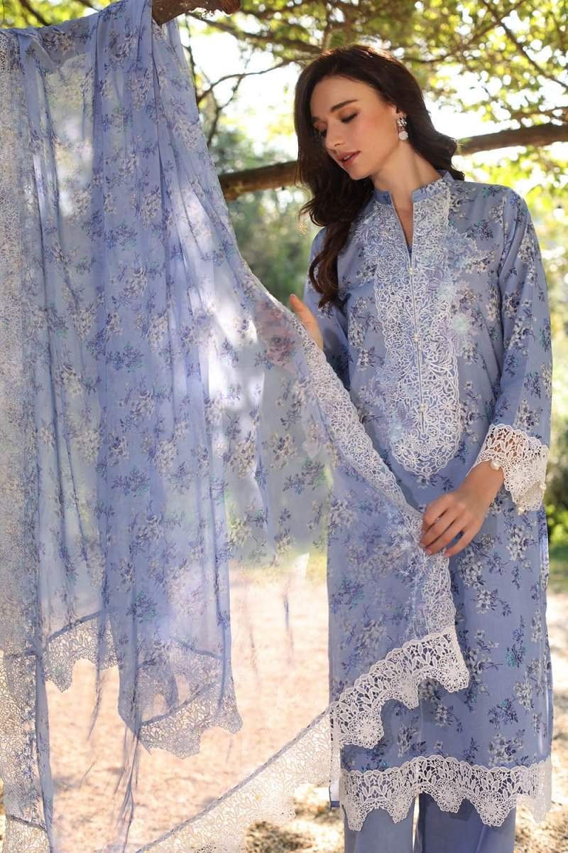 Gul Ahmed 3 Piece Unstitched Embroidered Printed Lawn Suit with Embroidered Printed Chiffon Dupatta PR-52009