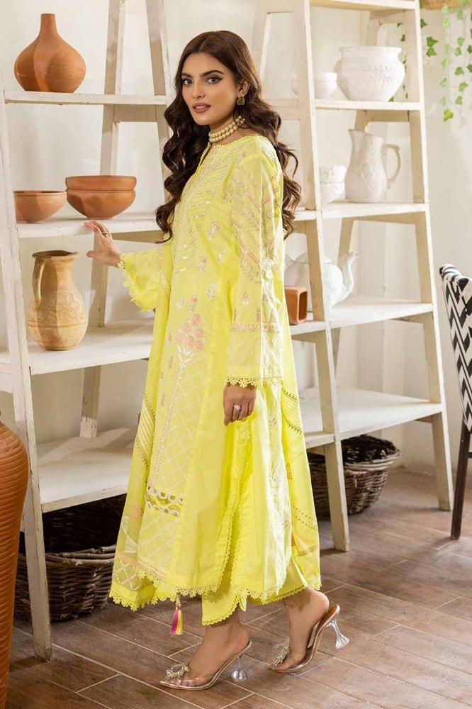 Gul Ahmed 3PC Embroidered Lawn Unstitched Suit with Gold and Lacquer Printed Paper Cotton Dupatta - SP-32003