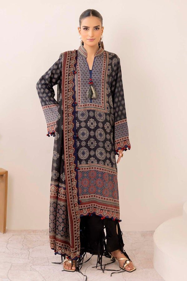 Gul Ahmed 3 Piece Unstitched Printed embroidered raw silk Suit SP-52067