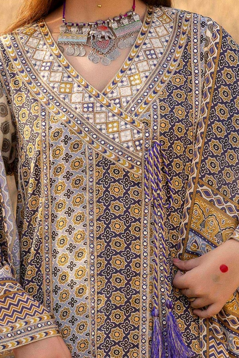 Gul Ahmed 3 Piece Unstitched Embroidered Raw Silk Printed Suit SP-52068