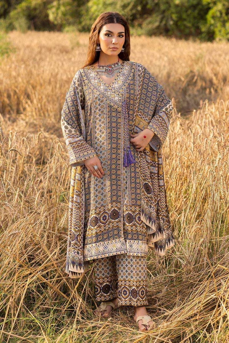 Gul Ahmed 3 Piece Unstitched Embroidered Raw Silk Printed Suit SP-52068