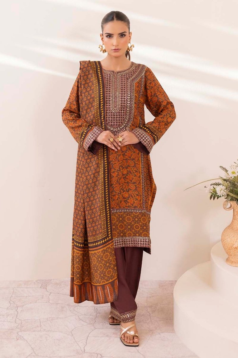 Gul Ahmed 3 Piece Unstitched Embroidered Raw Silk Printed Suit SP-52073