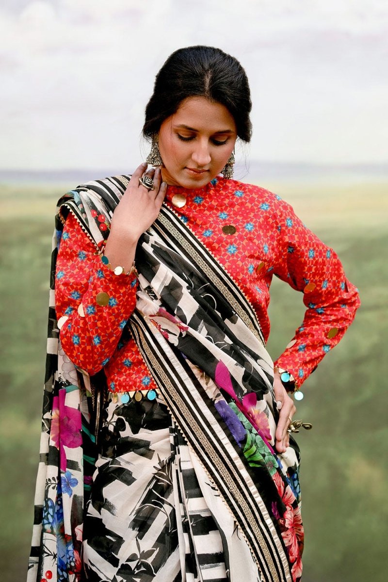 Gul Ahmed 3 Piece Unstitched Denting Lawn Saree SR-52008