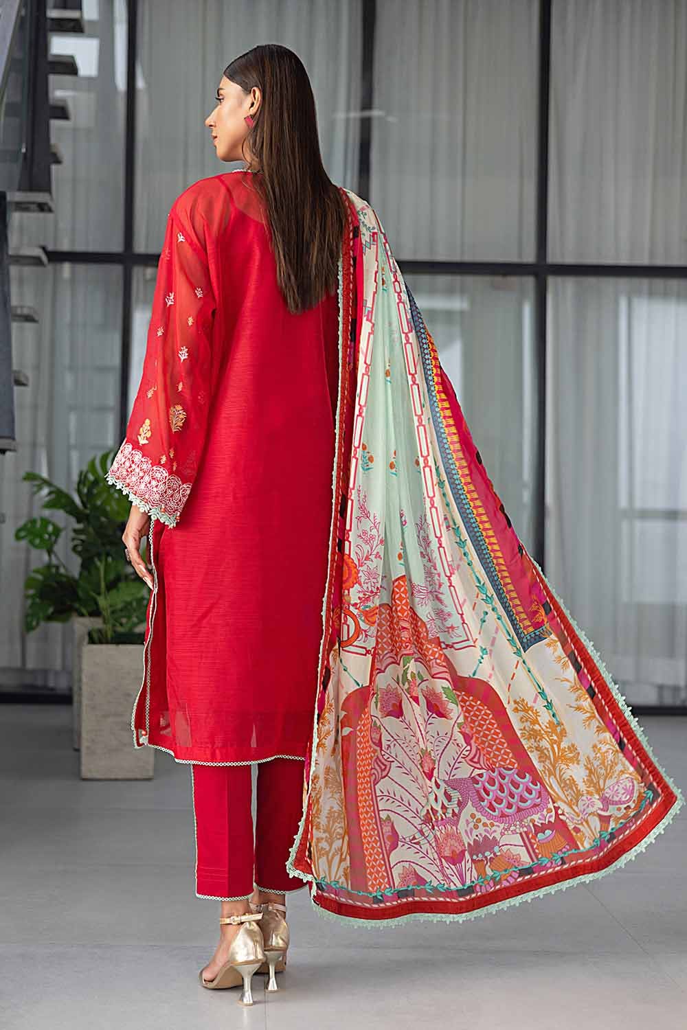 Gul Ahmed 3PC Embroidered Net Unstitched Suit with Digital Printed Silk Dupatta SSM-32006