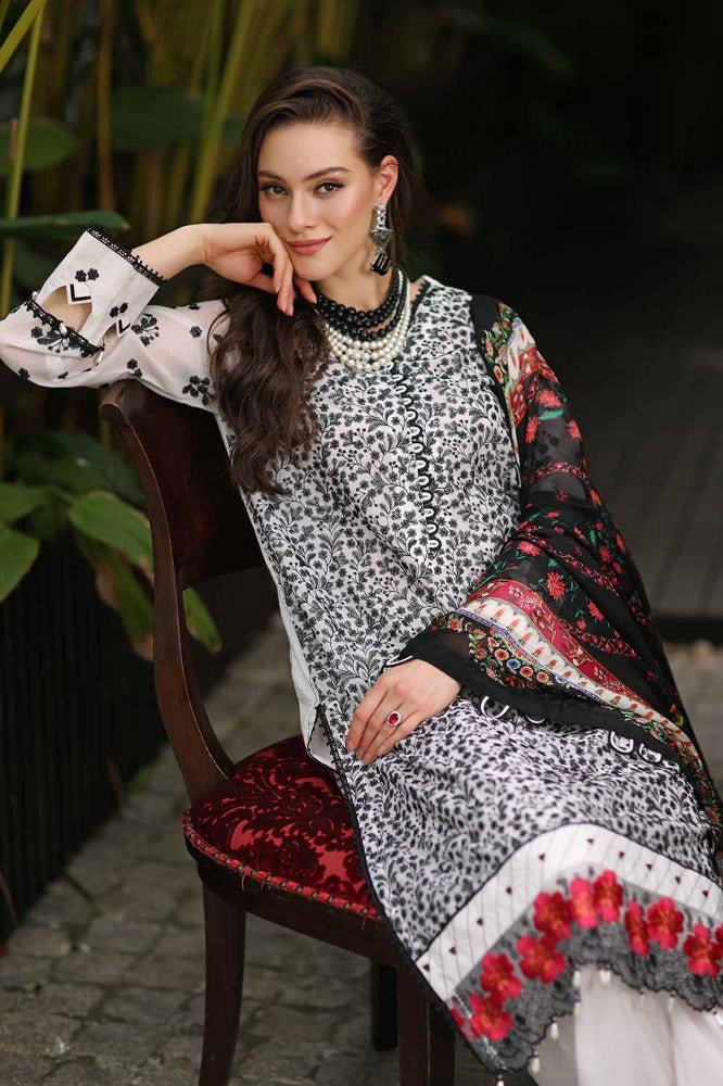 Gul Ahmed 3PC Embroidered Paper Cotton Unstitched Suit with Digital Printed Silk Dupatta and Inner - SSM-42007