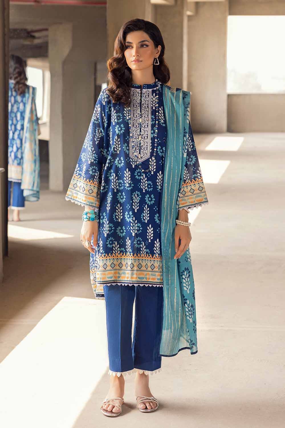 Gul Ahmed 2PC Embroidered Cambric Unstitched Suit with Printed Lawn Dupatta TCE-32001