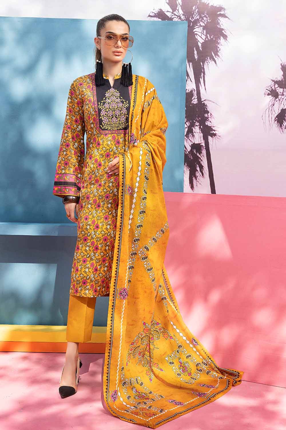 Gul Ahmed 2PC Embroidered Printed Lawn Unstitched Suit TL-32081