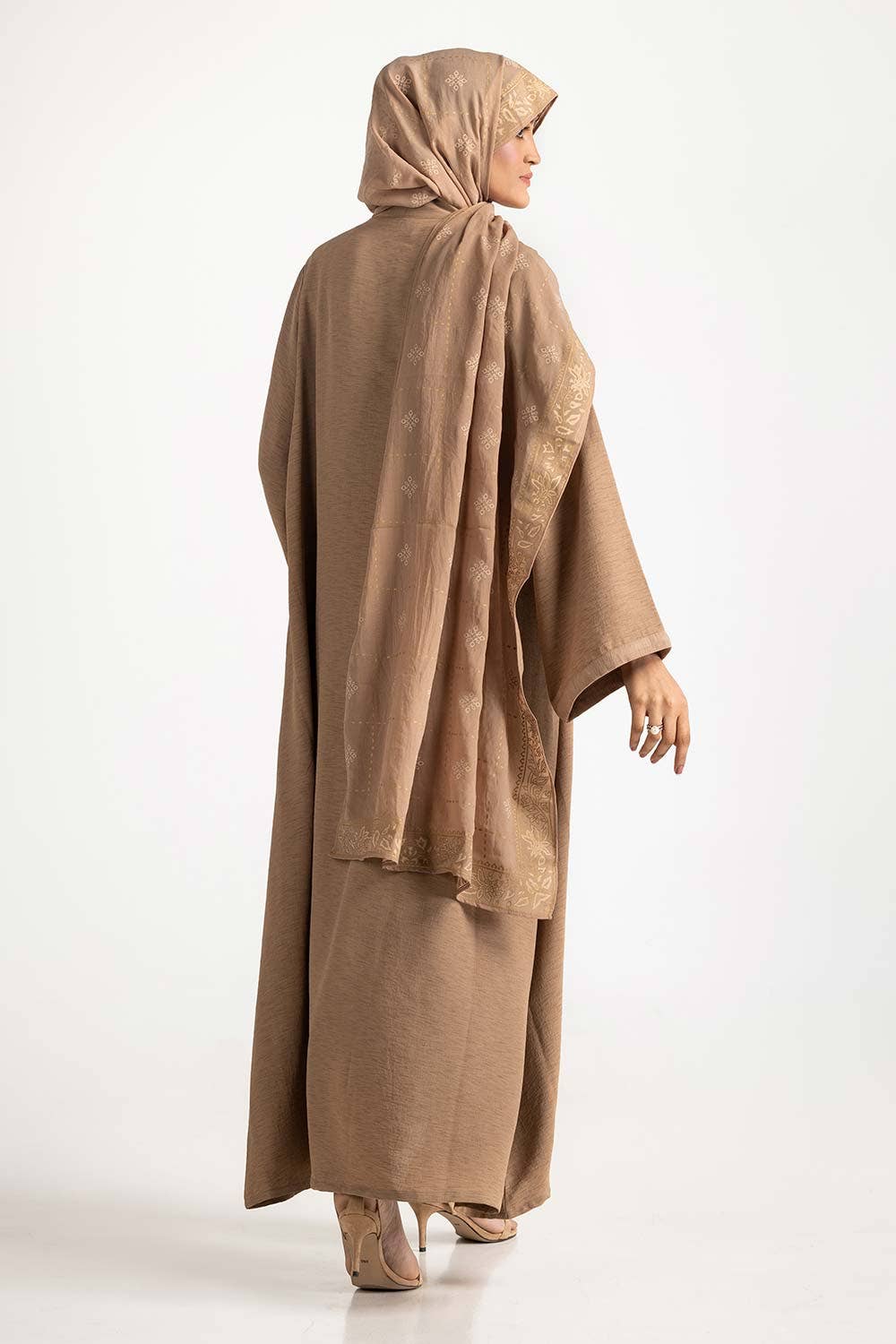 Gul Ahmed 02 Piece Stitched Nisa Georgette Dyed Abaya And Block Print Wool Chiffon Scarf WGB-KAB-22061