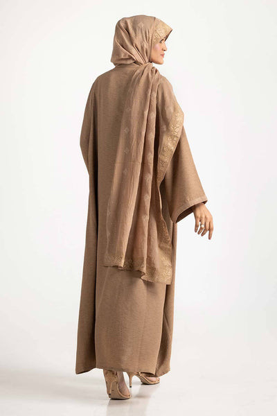 Gul Ahmed 02 Piece Stitched Nisa Georgette Dyed Abaya And Block Print Wool Chiffon Scarf WGB-KAB-22061