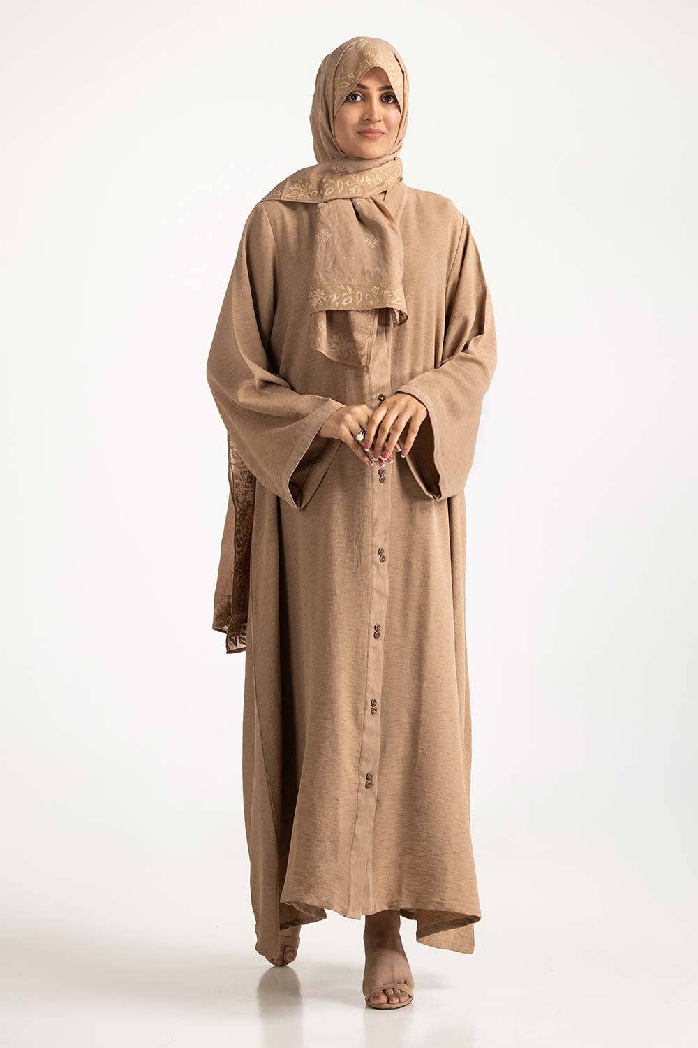 Gul Ahmed 02 Piece Stitched Nisa Georgette Dyed Abaya And Block Print Wool Chiffon Scarf WGB-KAB-22061