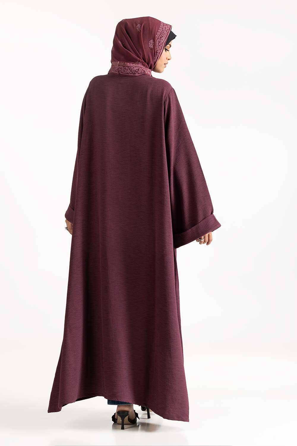 Gul Ahmed 02 Piece Stitched Nisa Georgette Dyed Abaya And Block Print Wool Chiffon Scarf WGB-KAB-22062