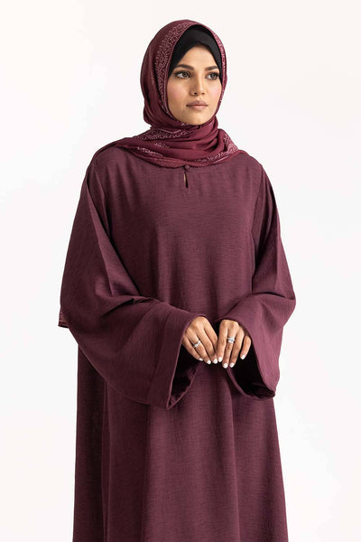 Gul Ahmed 02 Piece Stitched Nisa Georgette Dyed Abaya And Block Print Wool Chiffon Scarf WGB-KAB-22062
