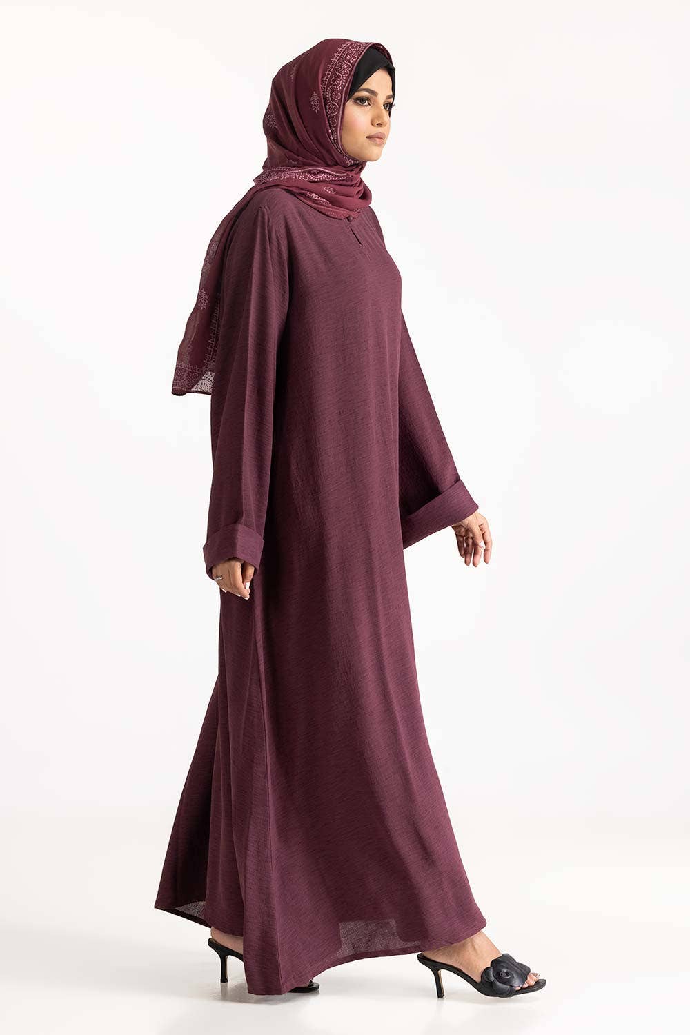 Gul Ahmed 02 Piece Stitched Nisa Georgette Dyed Abaya And Block Print Wool Chiffon Scarf WGB-KAB-22062