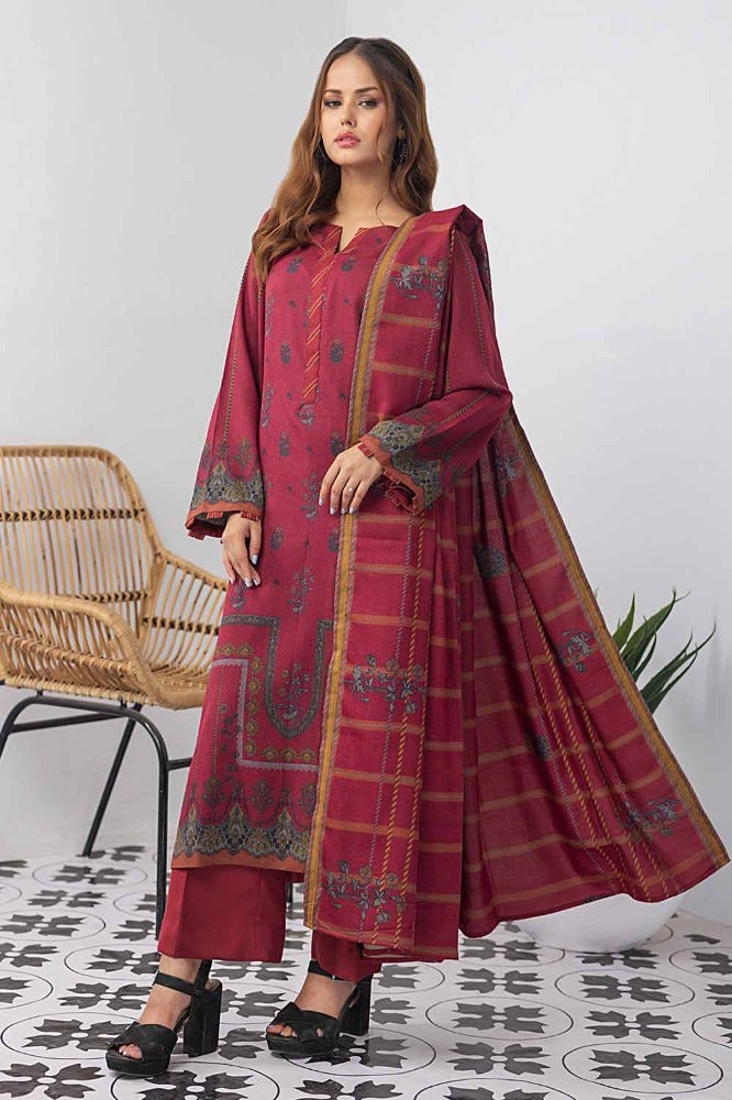 Gul Ahmed 3PC Printed Dhanak Stitched Suit WNS-32185 B