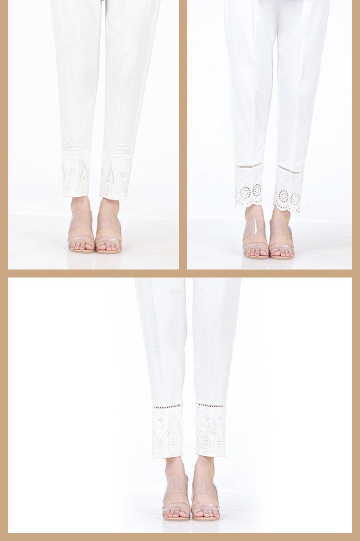 Lakhany 01 Piece Embroidered Stitched Bottoms (Pack of Three) Off White