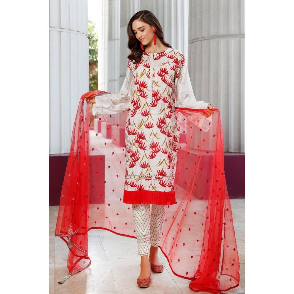 Gul Ahmed 3 PC Embroidered suit with Net Dupatta FE-331