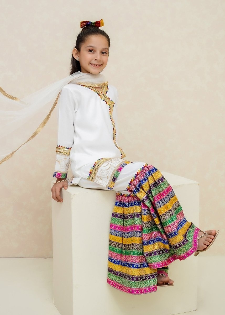 Modest Stitched Kid’s Mah e Noor White - 8715