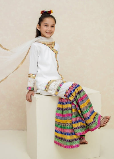 Modest Stitched Kid’s Mah e Noor White - 8715