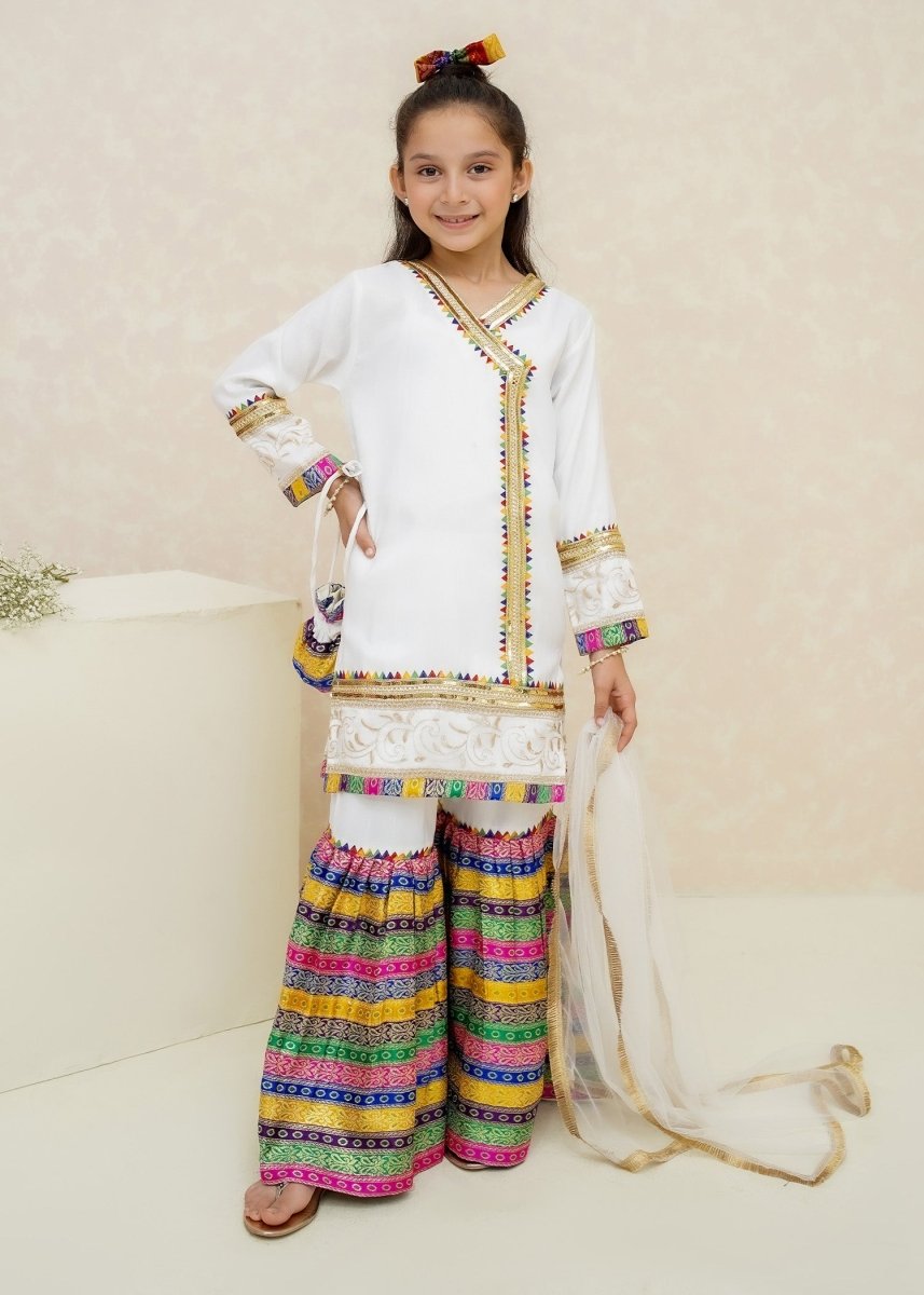 Modest Stitched Kid’s Mah e Noor White - 8715