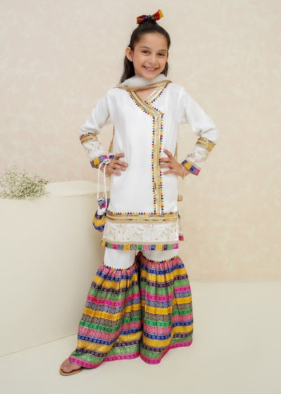 Modest Stitched Kid’s Mah e Noor White - 8715
