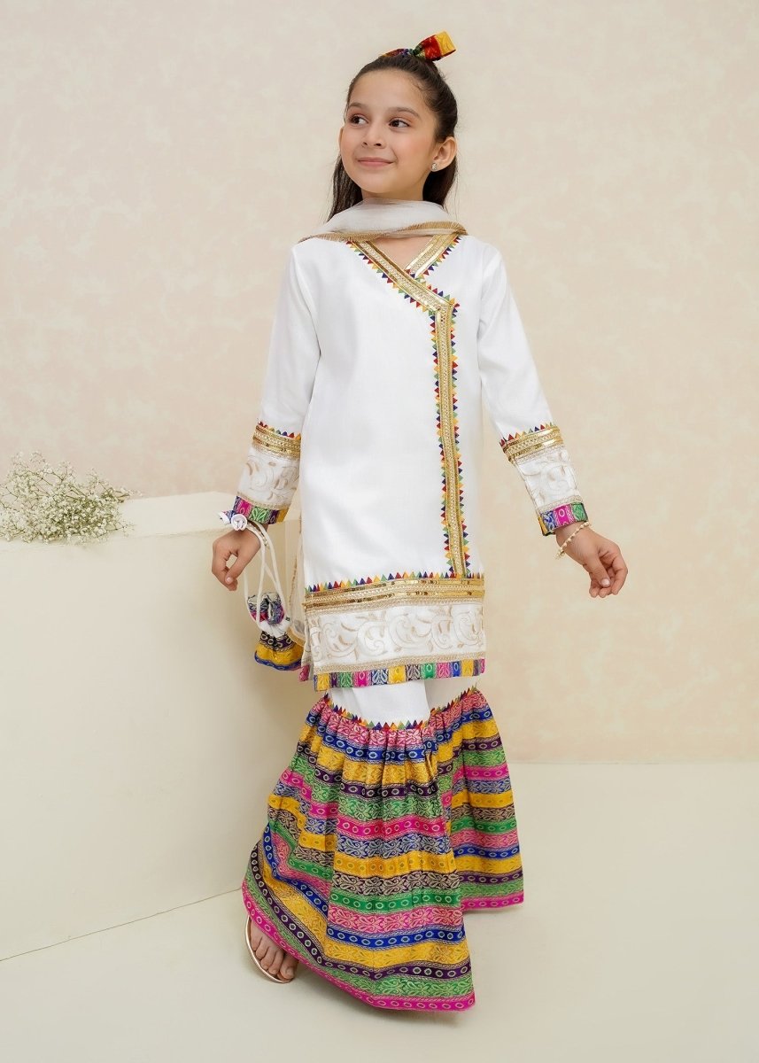 Modest Stitched Kid’s Mah e Noor White - 8715