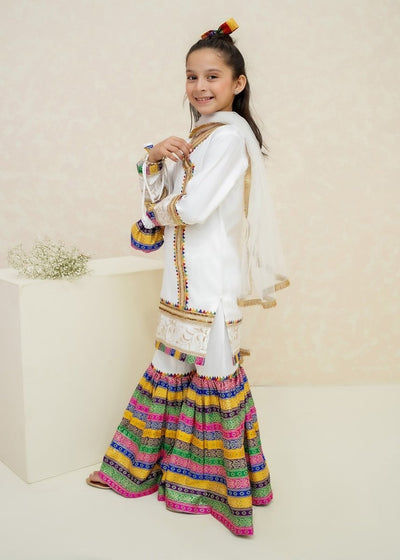 Modest Stitched Kid’s Mah e Noor White - 8715
