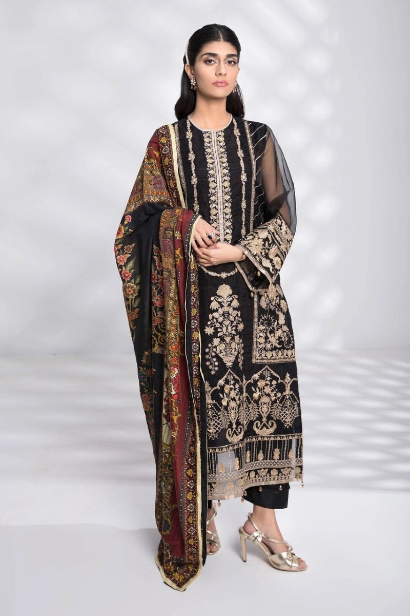 Sapphire 3 Piece Unstitched Embroidered Blended Organza Dark Strom - V1