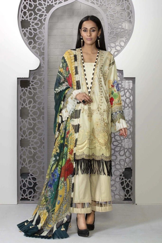 Sapphire 3 Piece Unstitched Embroidered Fine Lawn Suit Giallo - V4