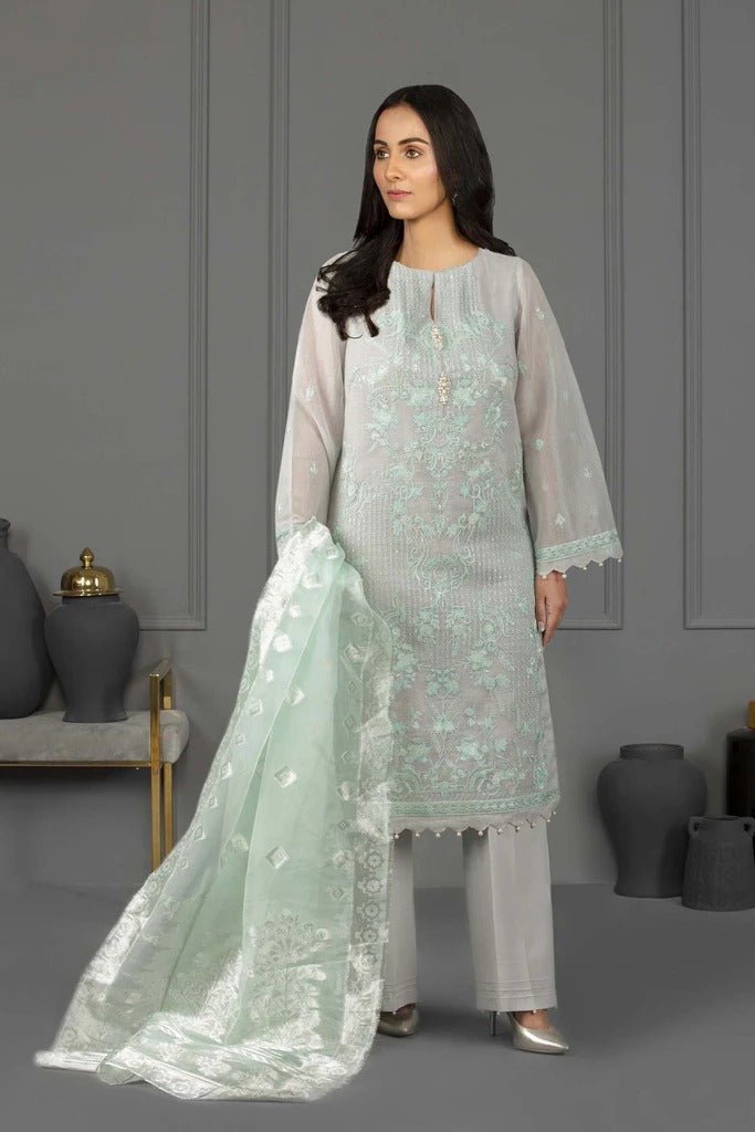 Sapphire 3 Piece Unstitched Embroidered Khaddi Zari Cotton Mint Obsession - V4