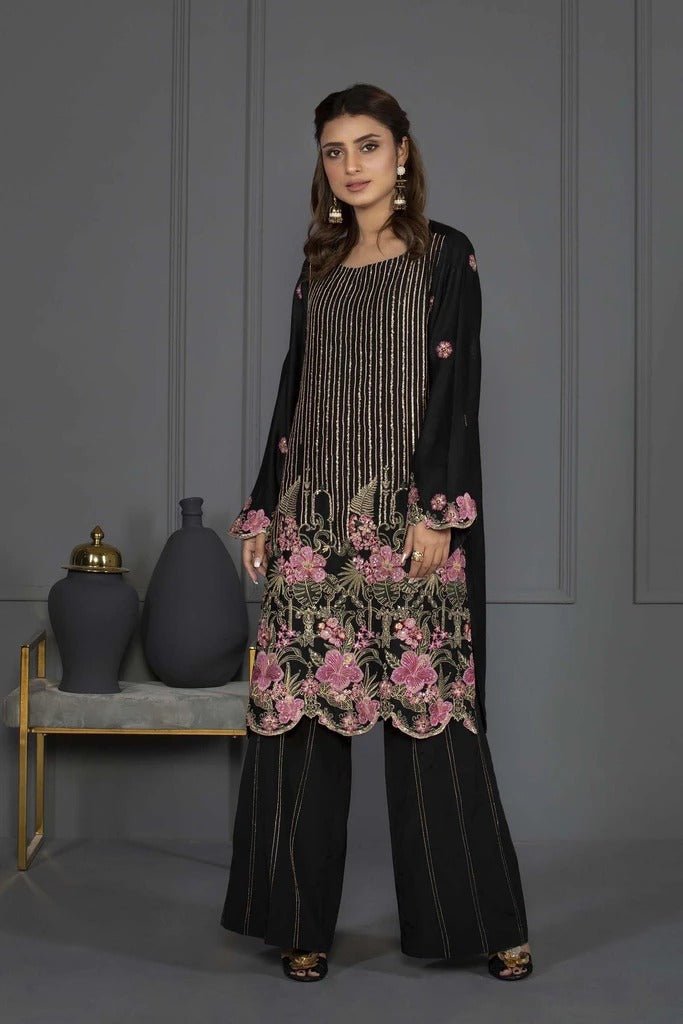 Sapphire 2 Piece Unstitched Embroidered Silk Cotton Black Dust - V4