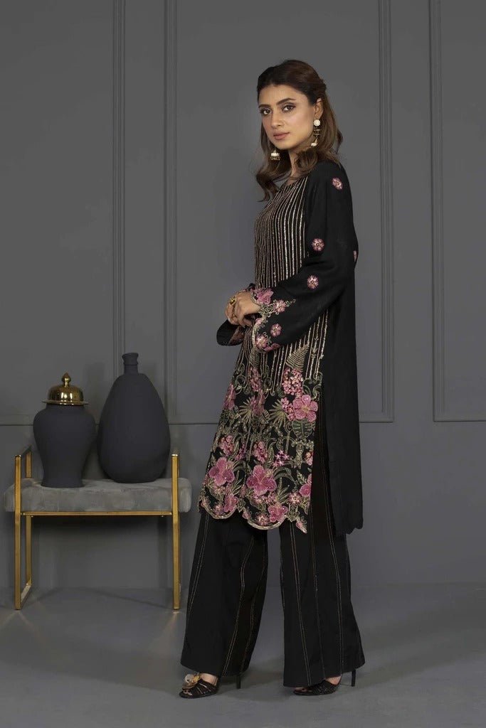 Sapphire 2 Piece Unstitched Embroidered Silk Cotton Black Dust - V4