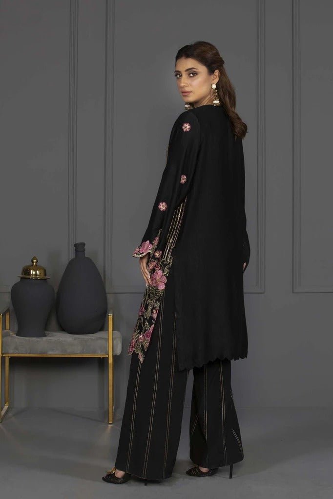 Sapphire 2 Piece Unstitched Embroidered Silk Cotton Black Dust - V4