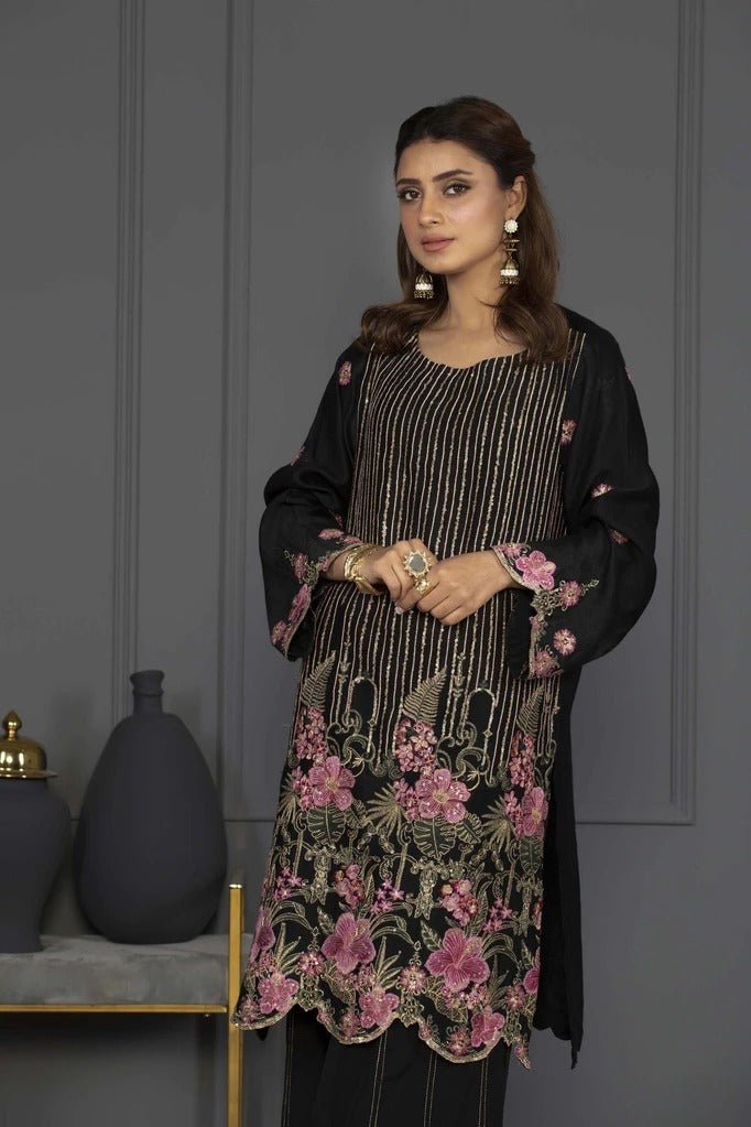 Sapphire 2 Piece Unstitched Embroidered Silk Cotton Black Dust - V4