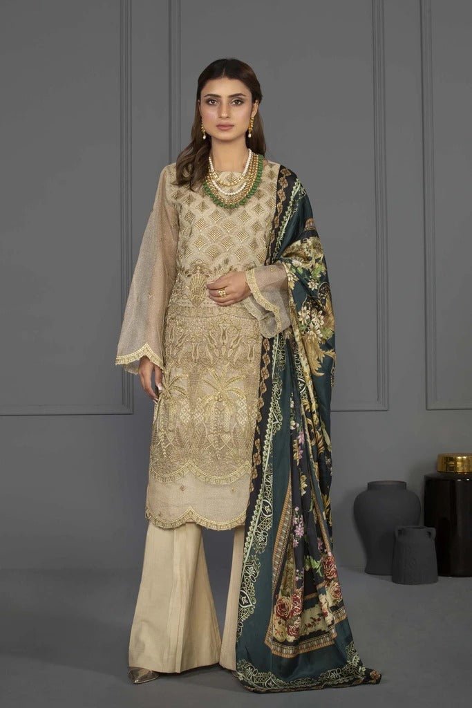 Sapphire 3 Piece Unstitched Embroidered Khaddi Zari Sunstone - V4