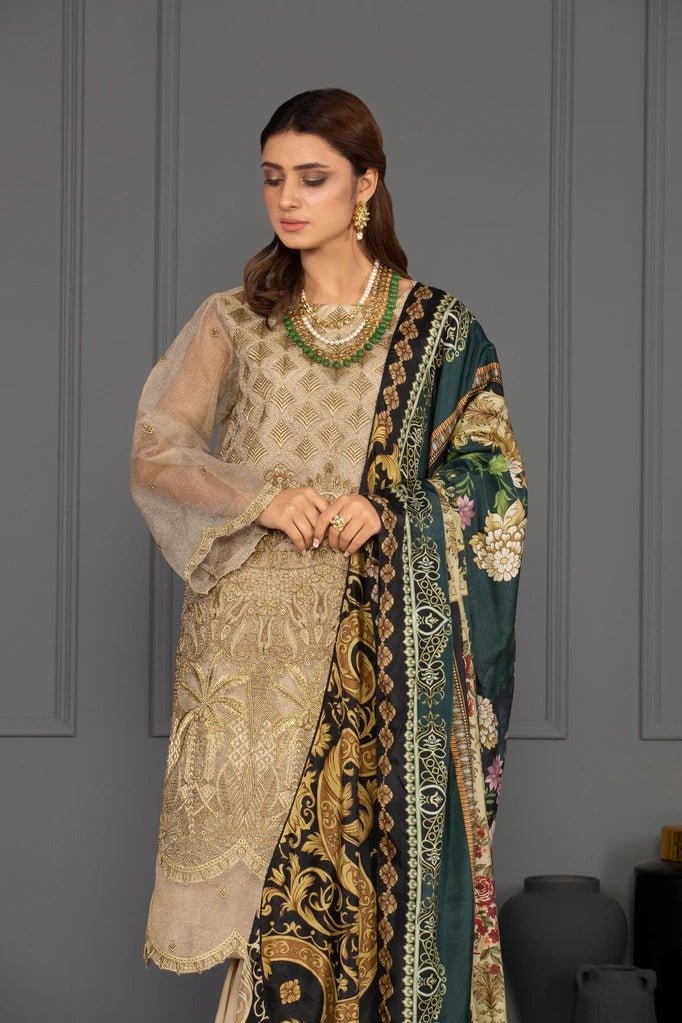 Sapphire 3 Piece Unstitched Embroidered Khaddi Zari Sunstone - V4
