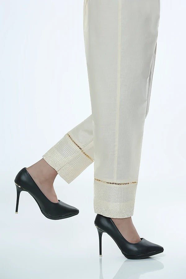 LSM Embroidered Stitched Trousers LSM-1620-Cream