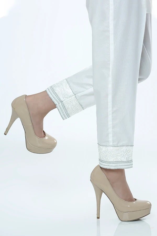LSM Embroidered Stitched Trousers LSM-1595-White