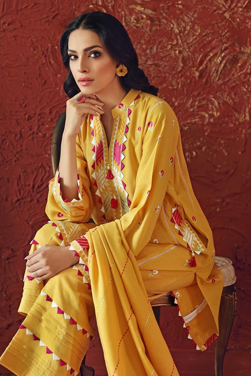 Gul Ahmed 3 PC Unstitched Embroidered Suit with Karandi Dupatta ADE-02