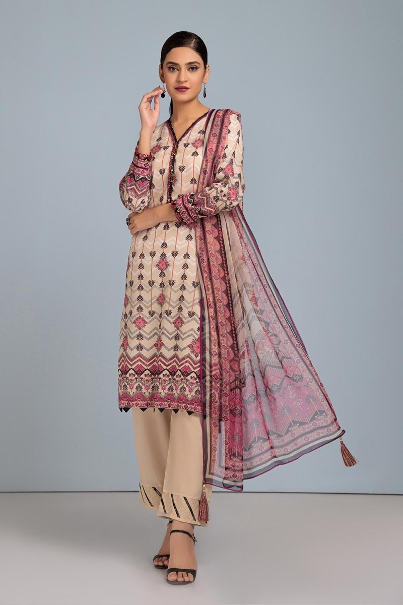 Ready To Wear Bonanza 3 Piece Digital Printed Lawn Suit - ASO233P116-BEIGE
