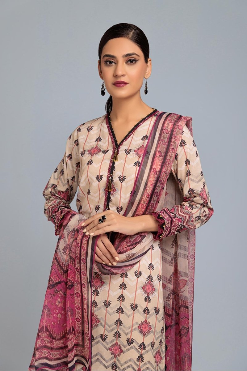 Ready To Wear Bonanza 3 Piece Digital Printed Lawn Suit - ASO233P116-BEIGE