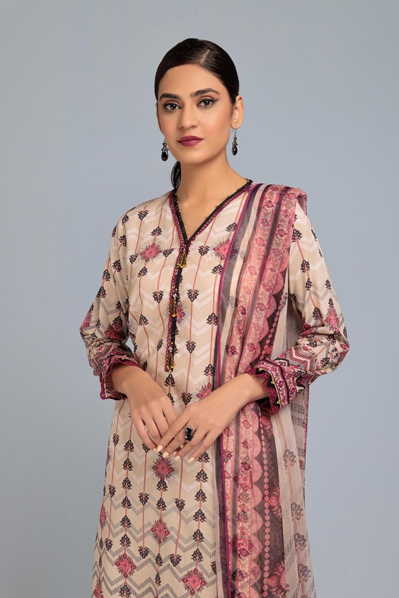 Ready To Wear Bonanza 3 Piece Digital Printed Lawn Suit - ASO233P116-BEIGE