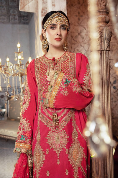 Maria.B Unstitched 3 Piece Mbroidered  Aqua and Salmon pink Suit BD-2302