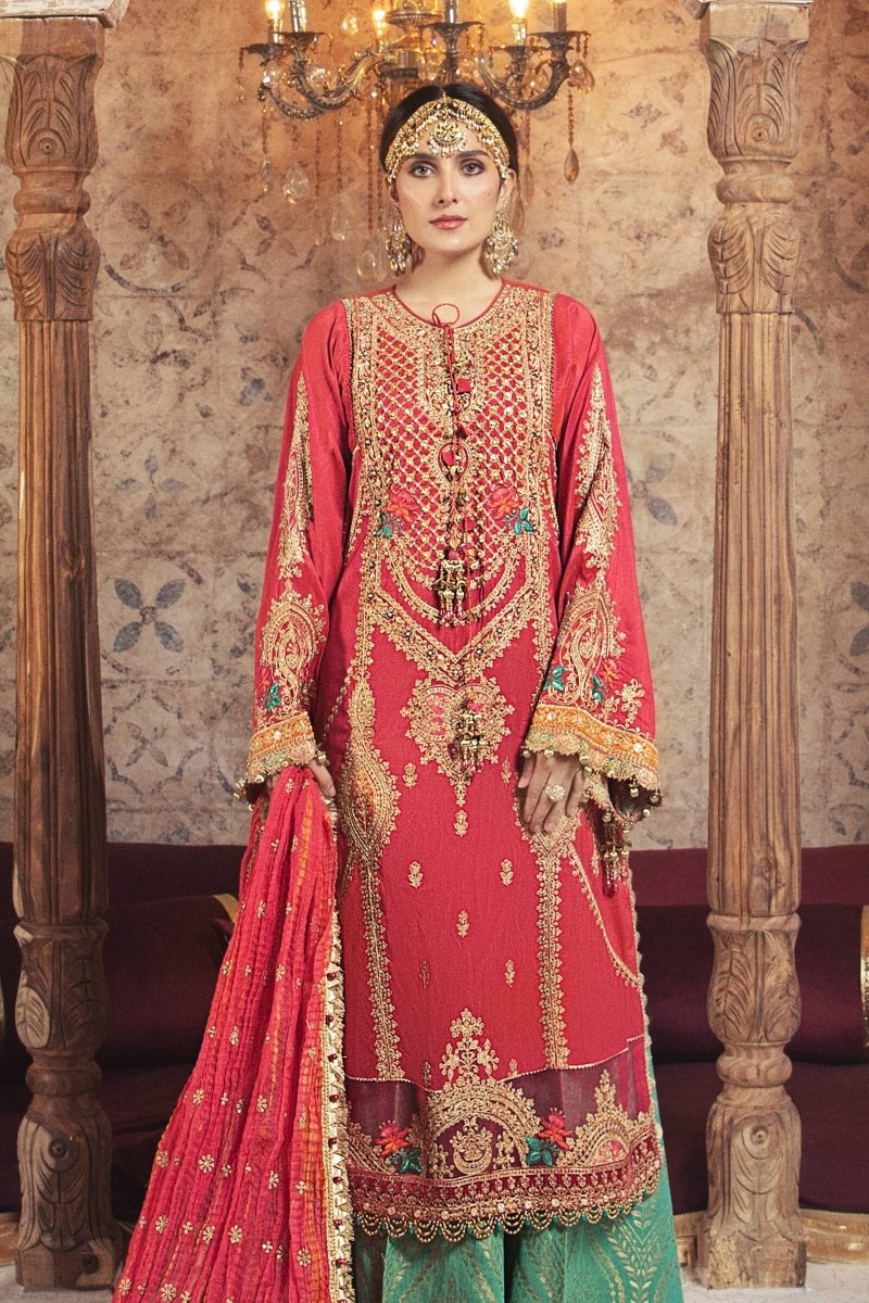 Maria.B Unstitched 3 Piece Mbroidered  Aqua and Salmon pink Suit BD-2302