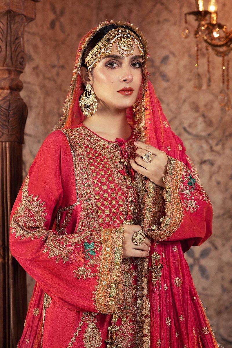 Maria.B Unstitched 3 Piece Mbroidered  Aqua and Salmon pink Suit BD-2302