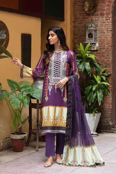 Rang Rasiya 3 Piece Stitched Embroidered digitally printed Suit D-644 Berry