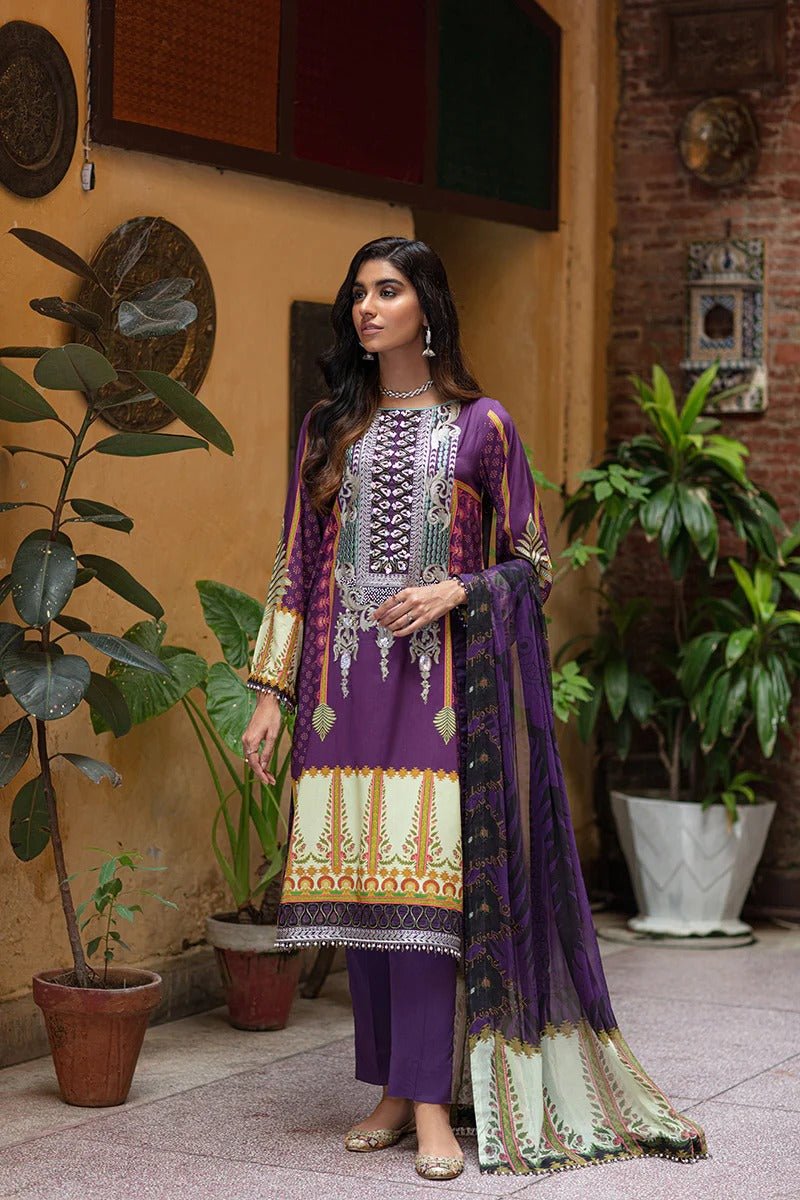Rang Rasiya 3 Piece Stitched Embroidered digitally printed Suit D-644 Berry