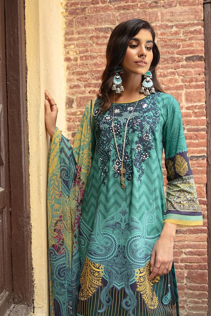Rang Rasiya 3 Piece Stitched Embroidered digitally printed Suit D-633 Blueberry