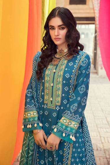 Gul Ahmed 3PC Chunri Lawn Unstitched Gold Printed Suit CL-32093 A