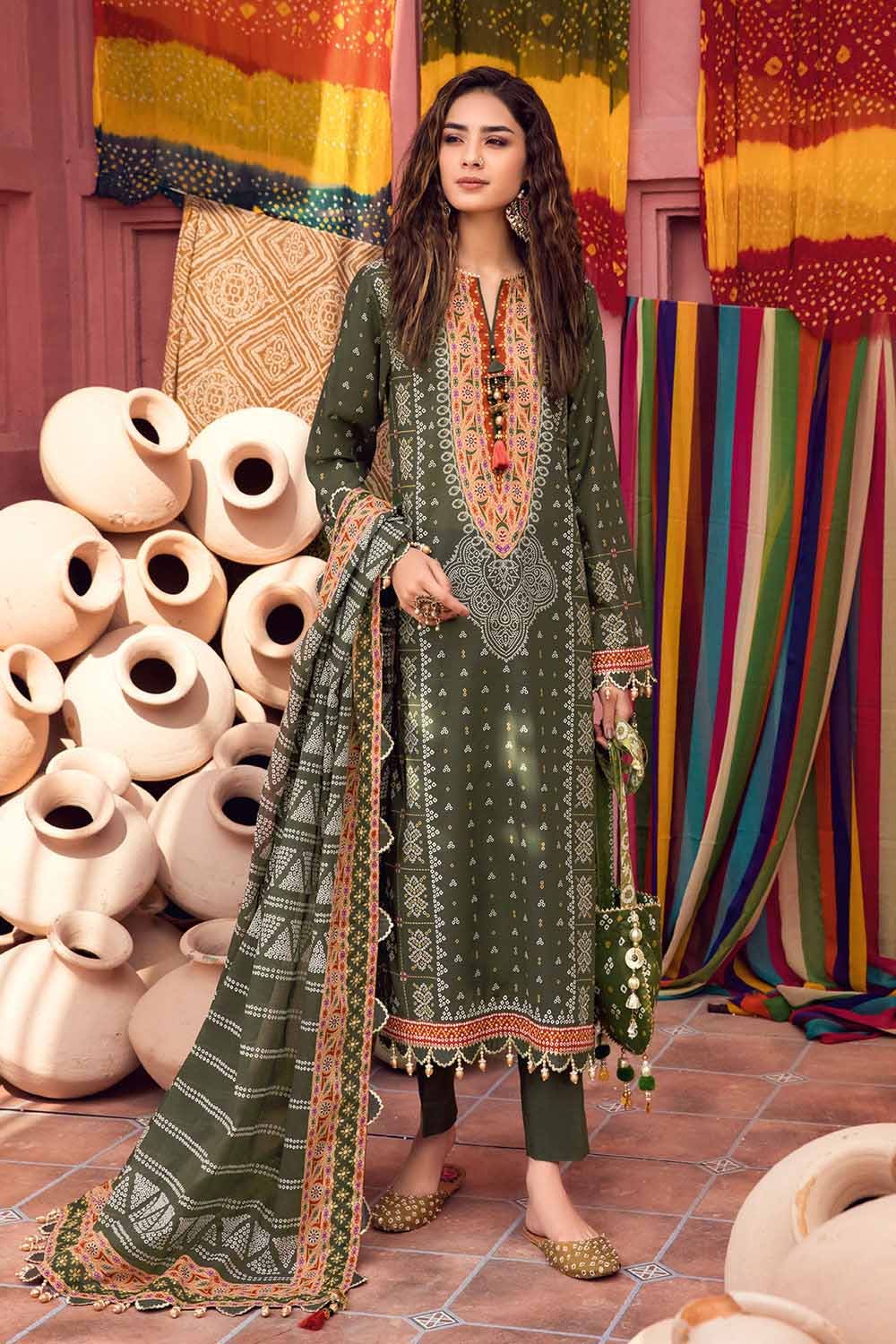 Gul Ahmed 3PC Chunri Lawn Unstitched Gold Printed Suit CL-32180 B